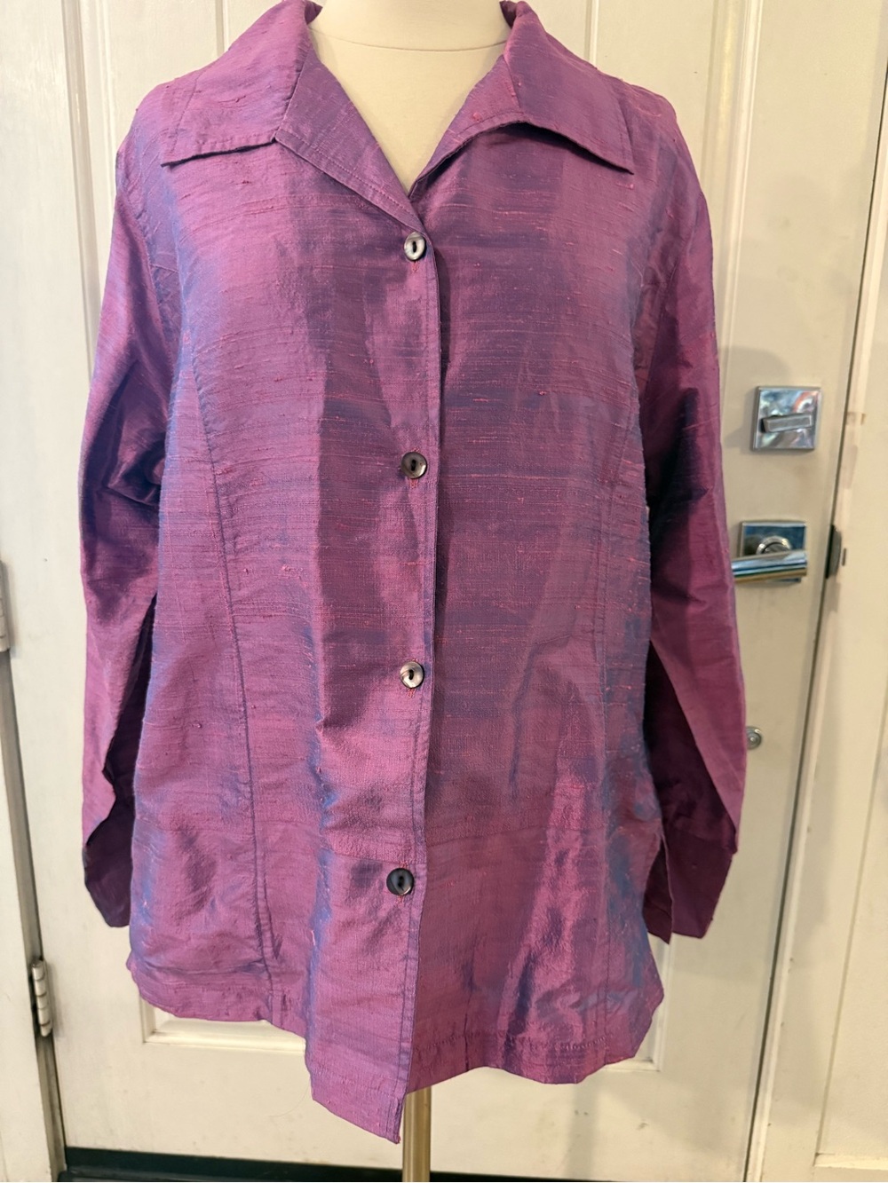 NWT Anu Natural Silk Blouse XL Iridescent antique rose Purple Shantung Shacket